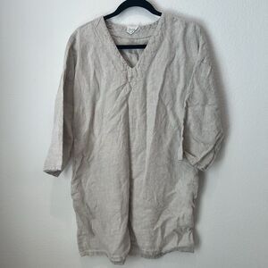 Linen handmade studio 100% linen tunic dress One Size Tan Lagenlook Coastal